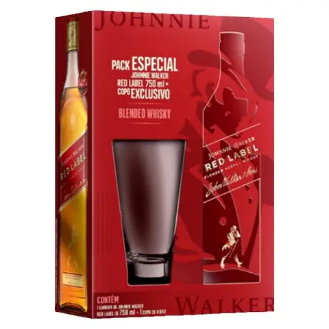 Kit Whisky Johnnie Walker Red Label 750ml + 1 Copo de Vidro