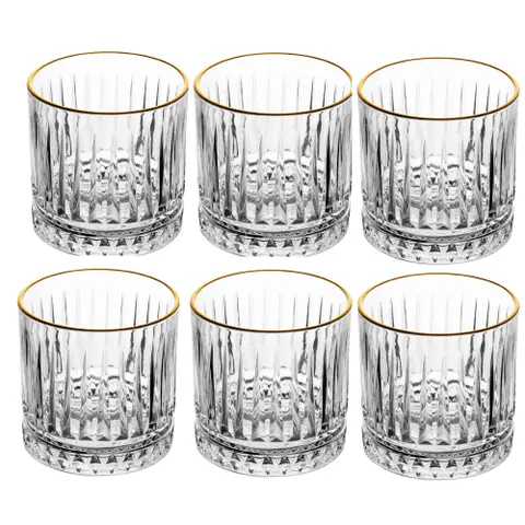 Kit 6 Copos Cristal C/Fio De Ouro Deli
